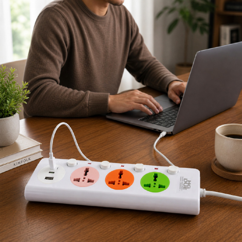 3-Socket Universal Power Extension with an USB-C & dual USB-A ports – White (5m)