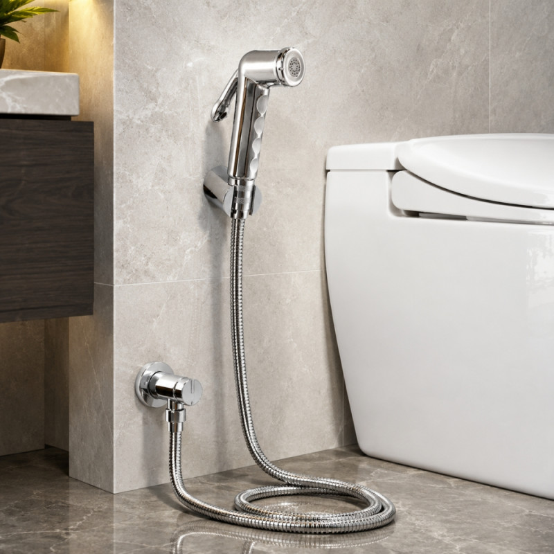 Platinum Touch Bidet Sprayer Set Designed for Daily Self-Care &amp; Relaxation – Silver (L-120cm)