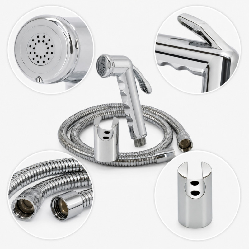 Platinum Touch Bidet Sprayer Set Designed for Daily Self-Care &amp; Relaxation – Silver (L-120cm)