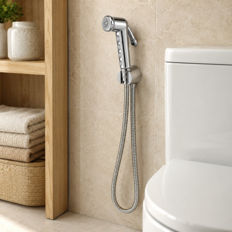 Platinum Touch Bidet Sprayer Set Designed for Daily Self-Care &amp; Relaxation – Silver (L-120cm)