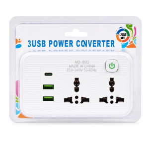 Versatile Desktop Power Strip – Multiple Outlets & USB Ports – White (13.5x7.5cm)