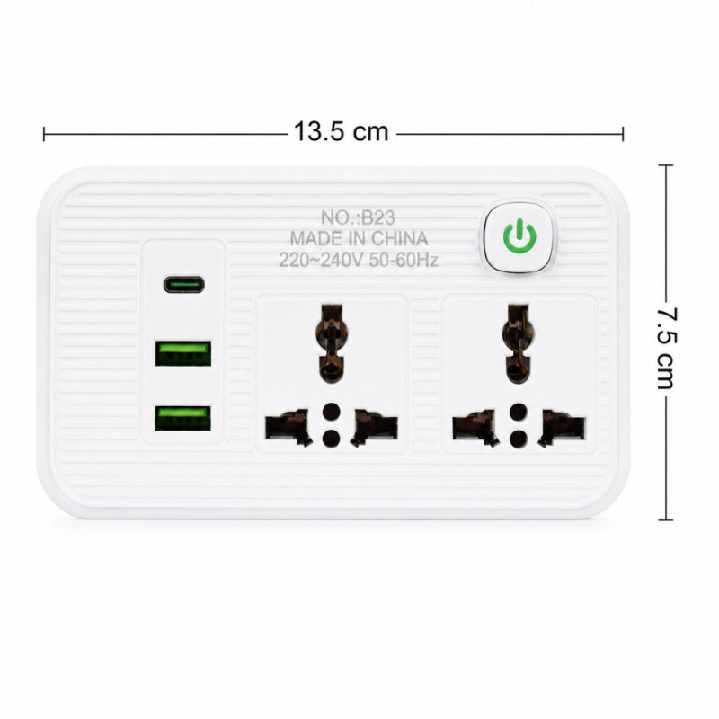 Versatile Desktop Power Strip – Multiple Outlets &amp; USB Ports – White (13.5x7.5cm)
