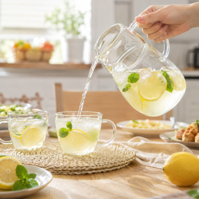 Foundational glass teapot and cup, featuring heat-resistant borosilicate glass – Transparent (19.5 x 7cm)