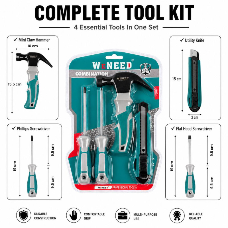 Master Comfort Tool Set Designed for DIY Projects &amp; Professional Work – Teal (H-15.5, W-10, L-15 CM)