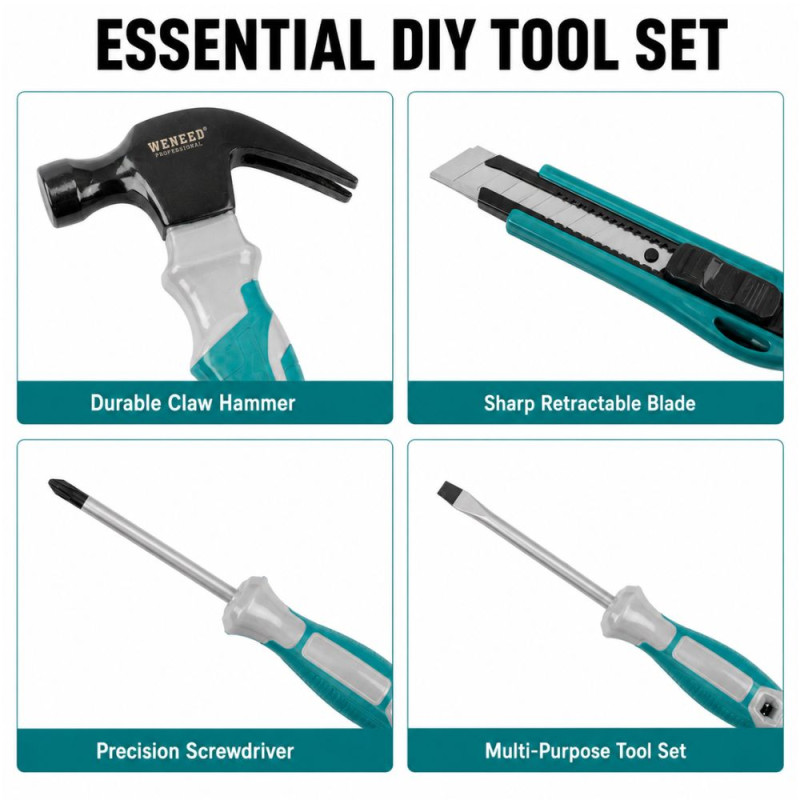 Master Comfort Tool Set Designed for DIY Projects &amp; Professional Work – Teal (H-15.5, W-10, L-15 CM)