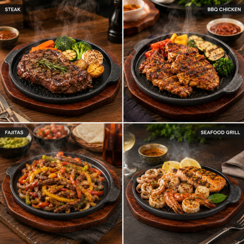 Nostalgic durable 26cm round cast iron sizzling plate – Wooden &amp; Black (23.5X26Cm)