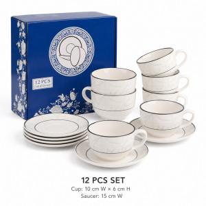Porcelain Tea Cup and Saucer Set - 12pcs