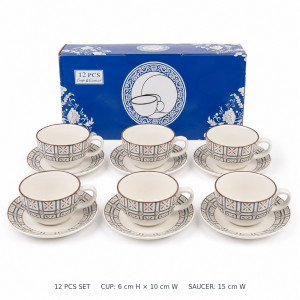 Porcelain Tea Cup and Saucer Set - 12pcs