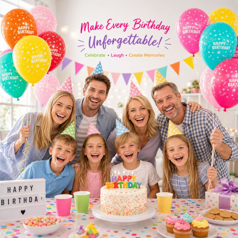 Party Fusion Happy Birthday Printed Latex Balloons – Multicolor Star Design (12cm)