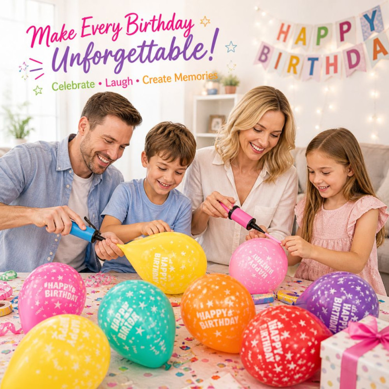 Party Fusion Happy Birthday Printed Latex Balloons – Multicolor Star Design (12cm)