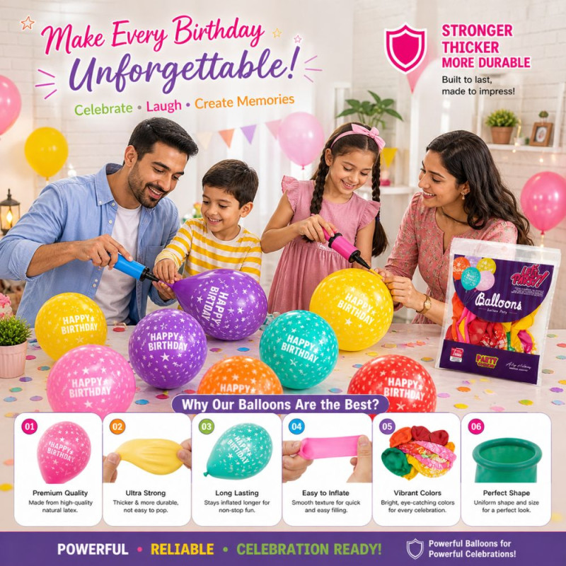 Party Fusion Happy Birthday Printed Latex Balloons – Multicolor Star Design (12cm)