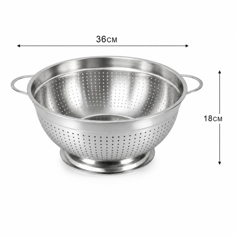 Radical stainless steel colander with a pedestal base and double handles – Silver (18 x 36cm)