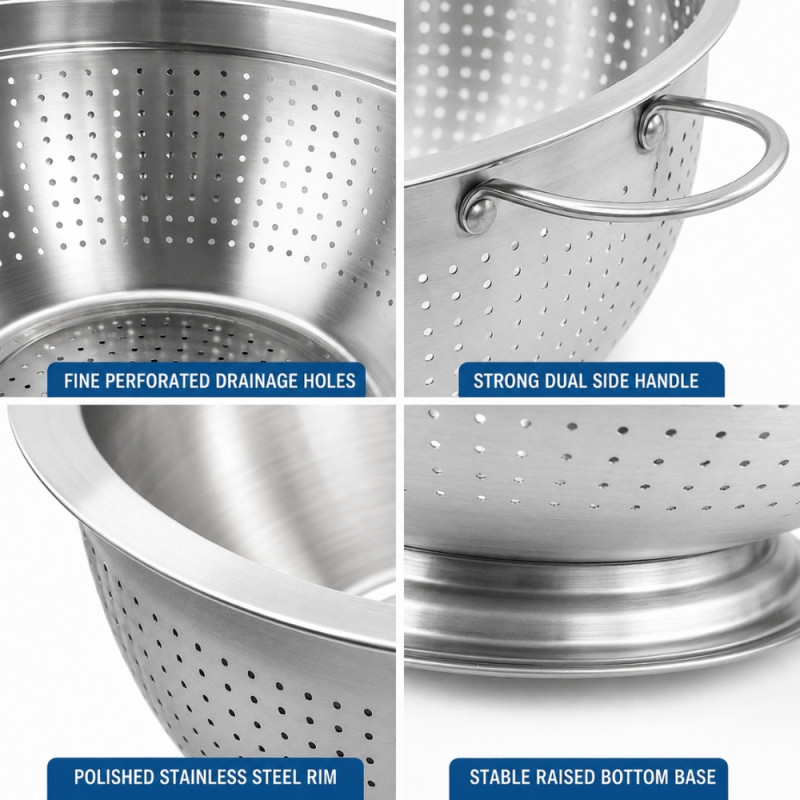 Radical stainless steel colander with a pedestal base and double handles – Silver (18 x 36cm)