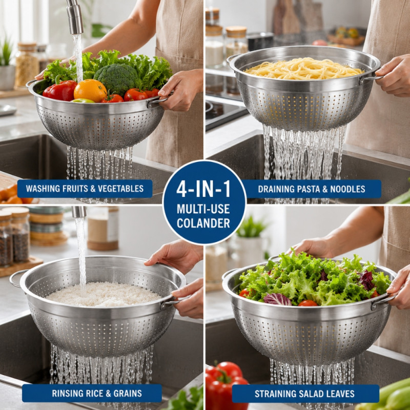 Radical stainless steel colander with a pedestal base and double handles – Silver (18 x 36cm)