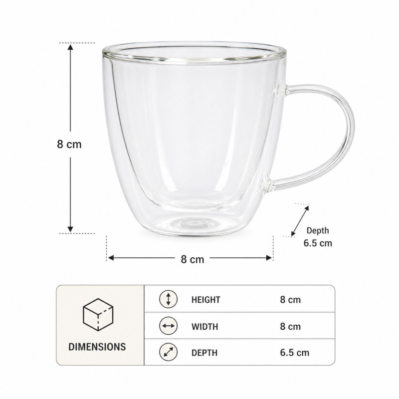 Professional Double-Wall Insulated Glass Espresso Mugs – Sleek Transparent Design (8cm)