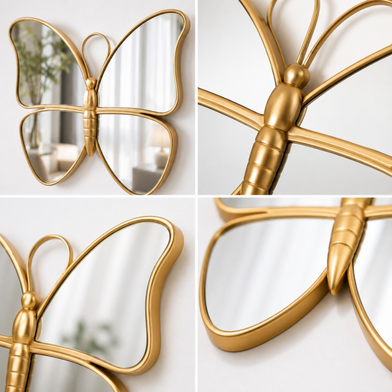 Enigmatic 3-piece set of gold butterfly-shaped wall mirrors featuring a modern and lightweight design – White (3PCS)