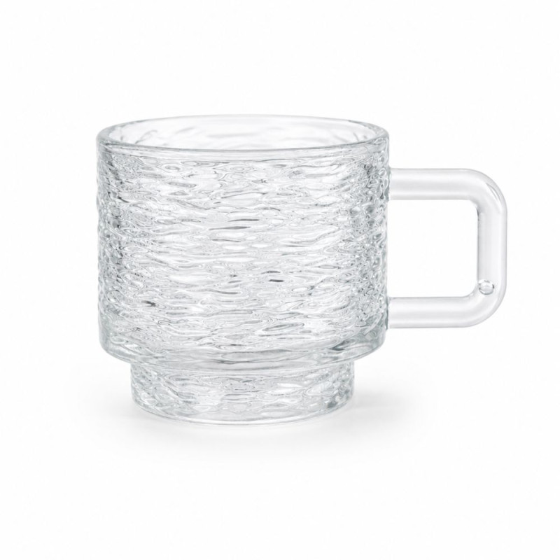 Elegant Wavy Textured Glass Mug – Transparent – 6.5x7cm