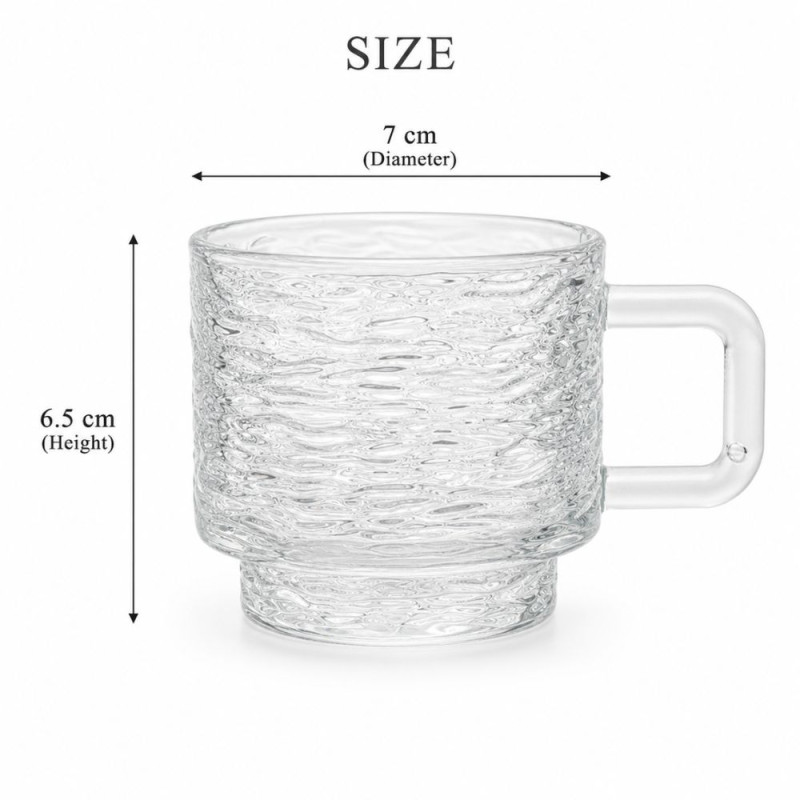 Elegant Wavy Textured Glass Mug – Transparent – 6.5x7cm