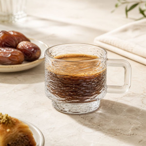 Elegant Wavy Textured Glass Mug – Transparent – 6.5x7cm