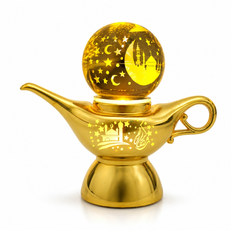 Party Fusion Ramadan-Themed Golden LED Projection Lamp – 18cm