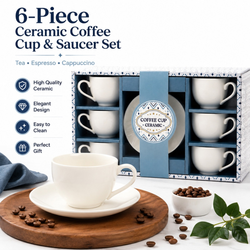 Elegant Ceramic Mug/Cup Set – Ivory Premium Finish (6PCS)