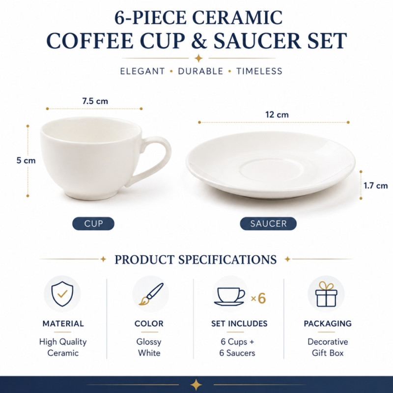 Elegant Ceramic Mug/Cup Set – Ivory Premium Finish (6PCS)