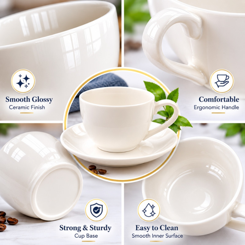 Elegant Ceramic Mug/Cup Set – Ivory Premium Finish (6PCS)