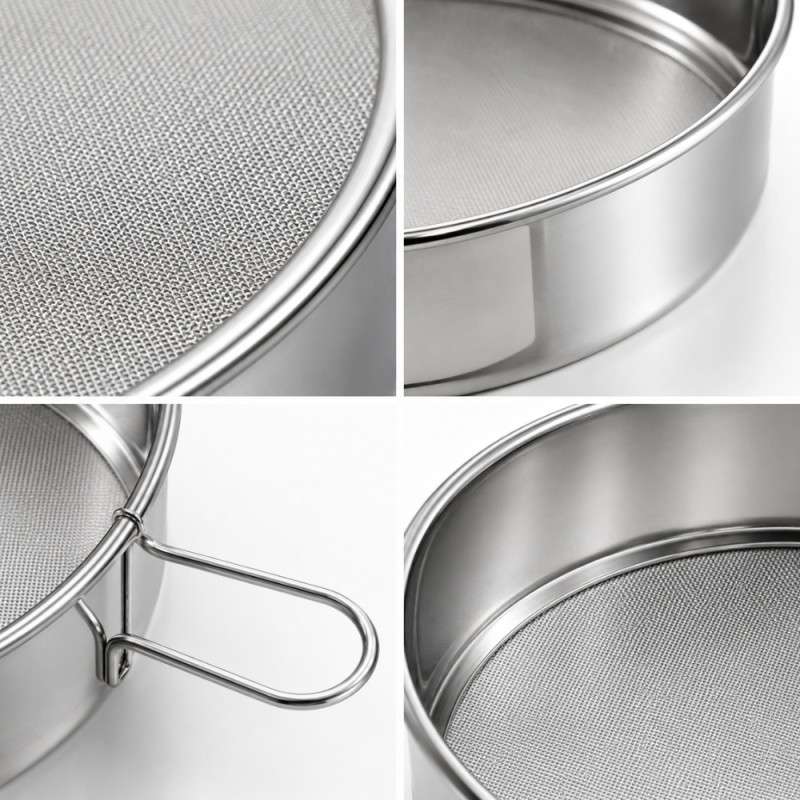 Seamless stainless steel flour sifters, commonly used for baking to achieve smooth – Silver (20cm)