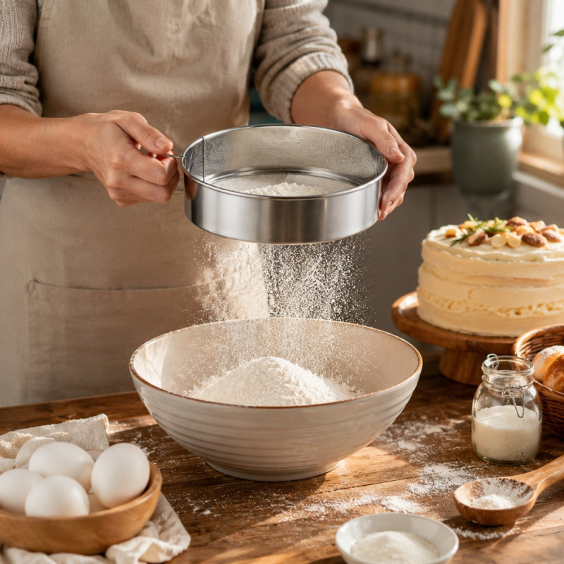 Seamless stainless steel flour sifters, commonly used for baking to achieve smooth – Silver (20cm)