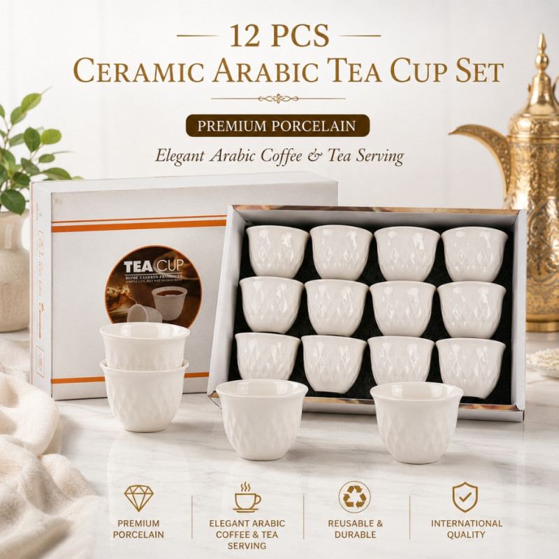 Retro white ceramic Arabic tea cups – White (23cm)