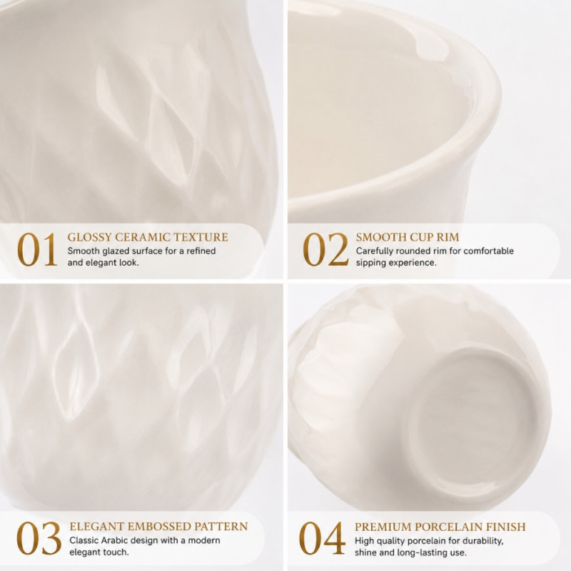 Retro white ceramic Arabic tea cups – White (23cm)