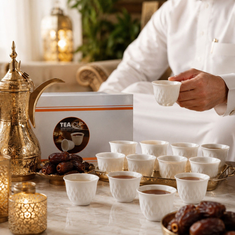 Retro white ceramic Arabic tea cups – White (23cm)