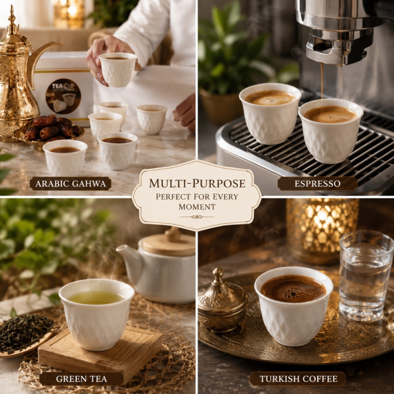 Retro white ceramic Arabic tea cups – White (23cm)