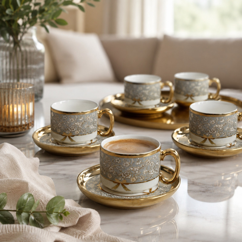 Printed Ceramic Coffee Cup Set – Assorted