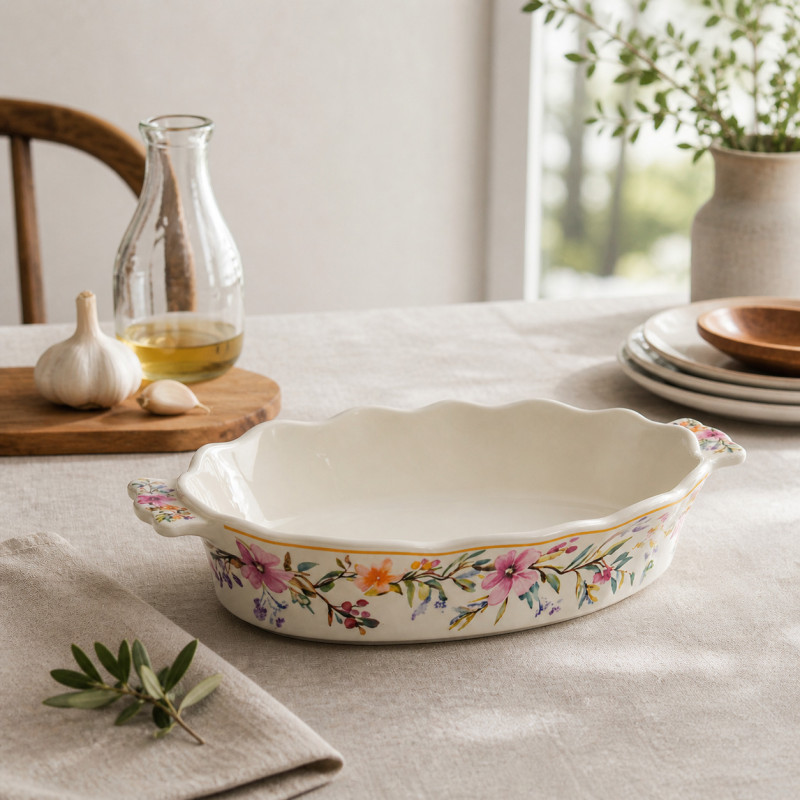 Professional Summer Chintz Floral Oval Serving Dish – Scalloped Edges (22cm)