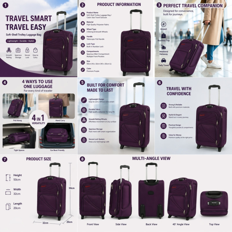 Urban Traveler Softside Spinner Trolley – Regal Purple 20"
