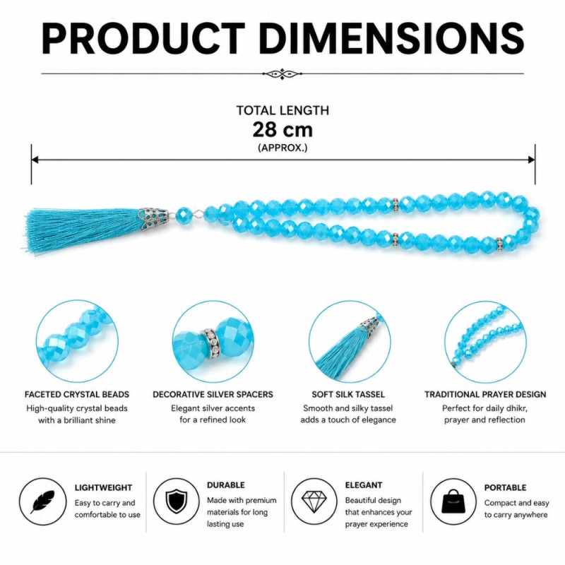 Premium Tasbih – Cyan Premium Quality (28 cm)