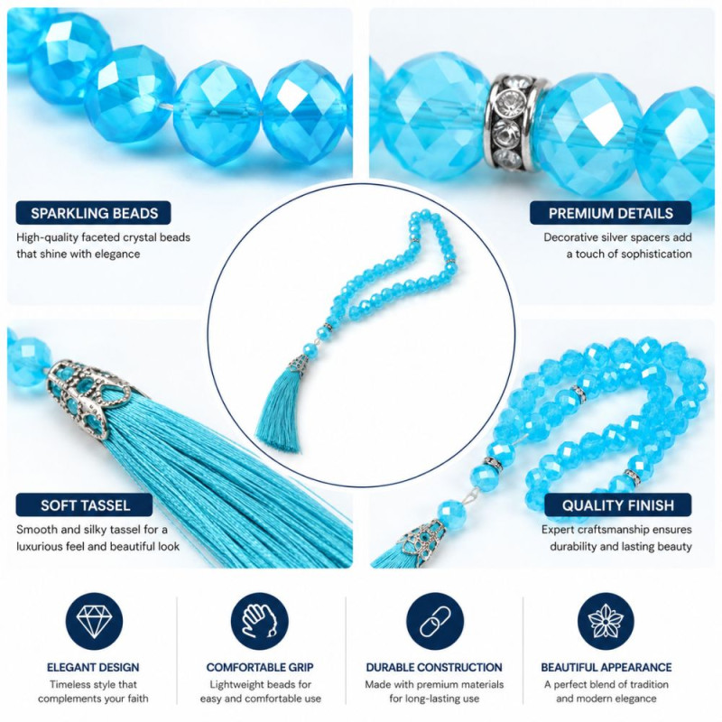 Premium Tasbih – Cyan Premium Quality (28 cm)