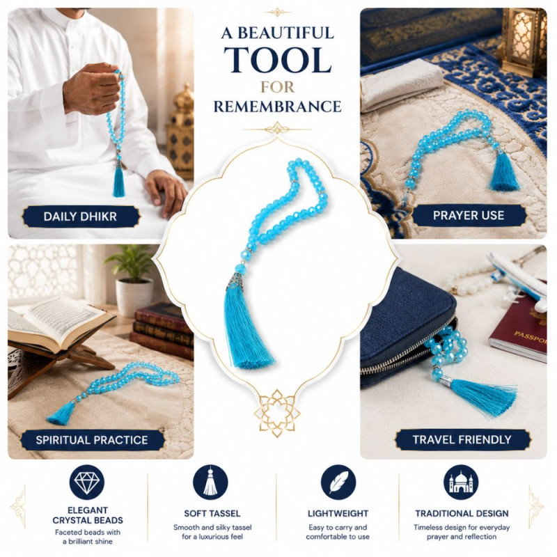 Premium Tasbih – Cyan Premium Quality (28 cm)