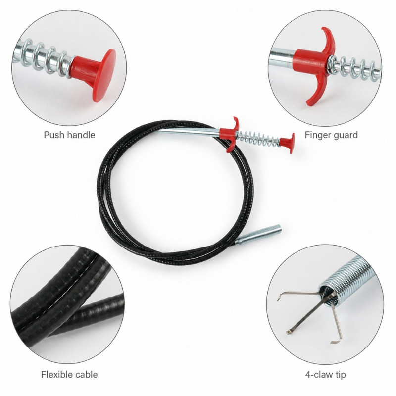 Cast Iron Drain Cleaner Designed for Home & Professional Cleaning – Black (L-155cm)