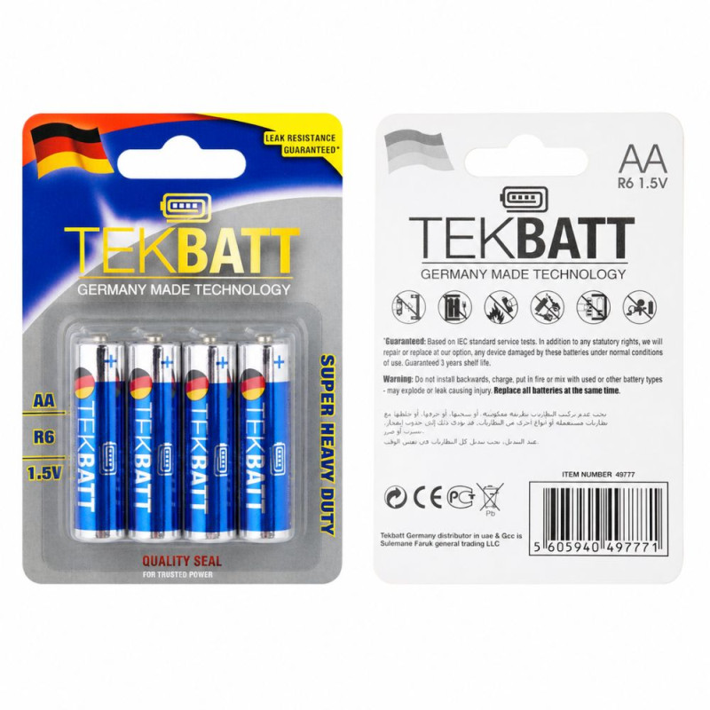 Super Heavy Duty AA 1.5V Batteries – Leak-Resistant – Blue 4-Pack (5cm)