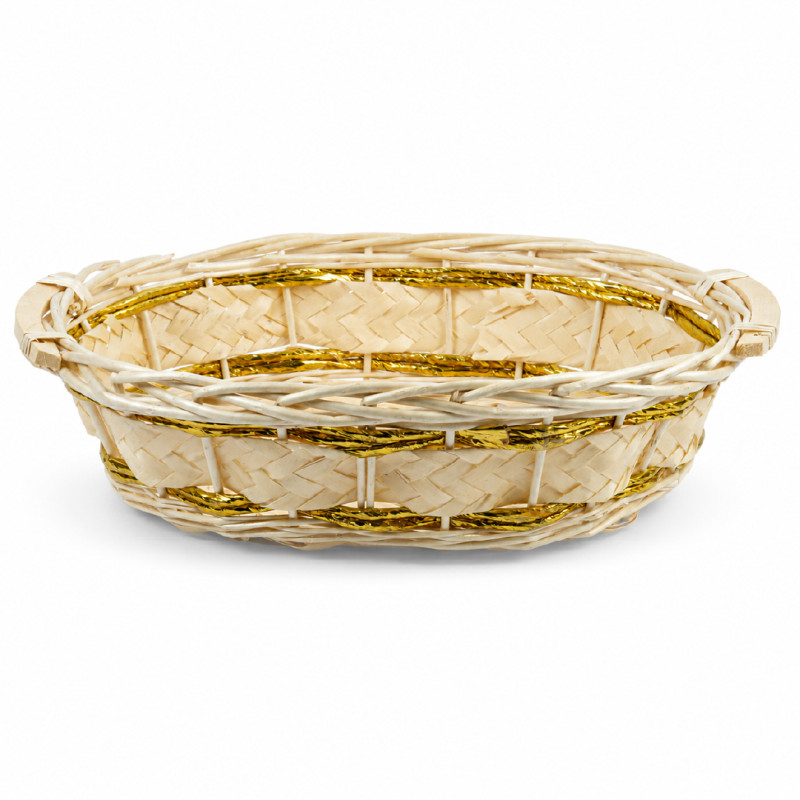Artisanal Oval Wicker Bread Basket with Decorative Gold Threading