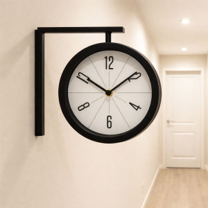 Vintage Double-Sided Wall-Mounted Station Clock – Classic Black & White (28 x 25cm)
