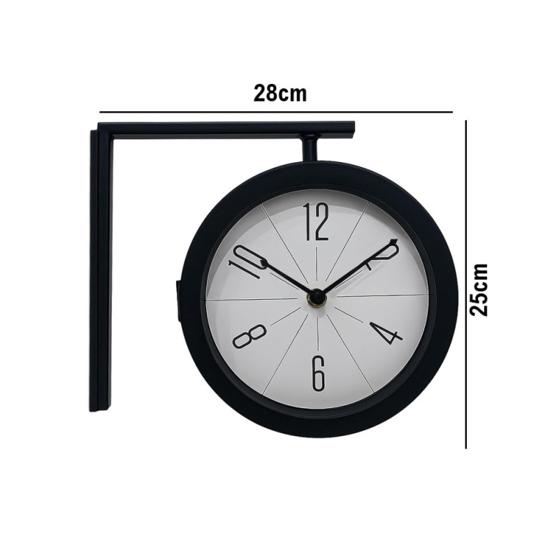 Vintage Double-Sided Wall-Mounted Station Clock – Classic Black &amp; White (28 x 25cm)