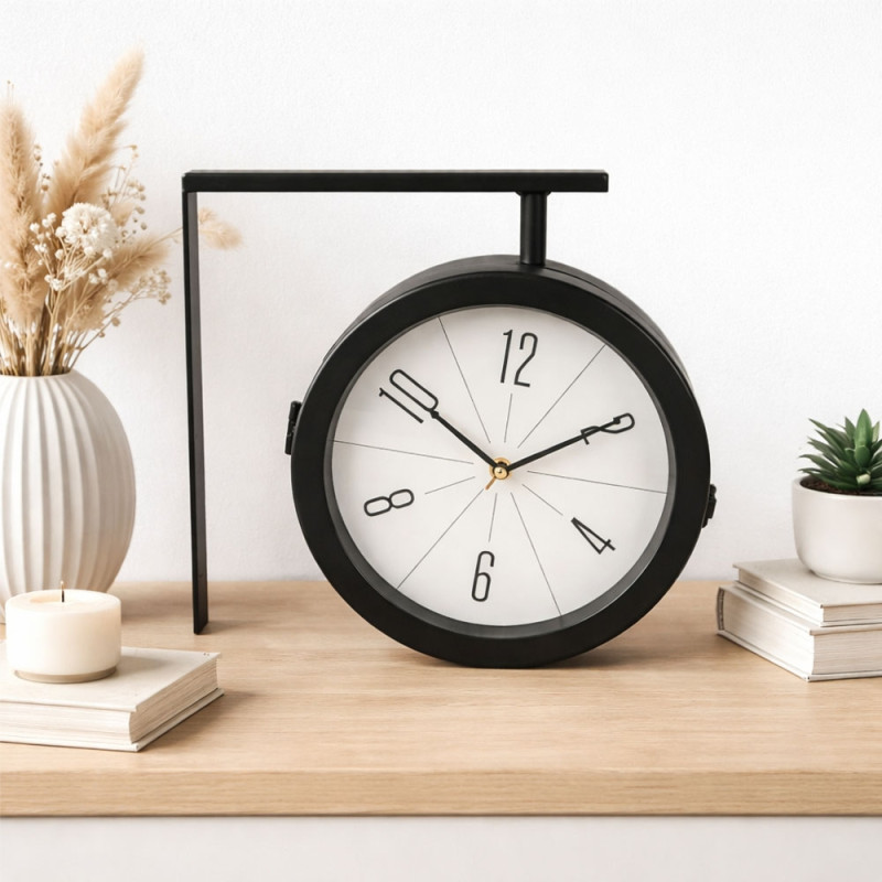 Vintage Double-Sided Wall-Mounted Station Clock – Classic Black &amp; White (28 x 25cm)