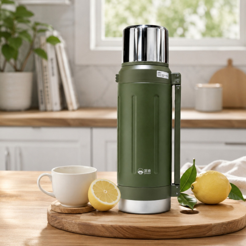 Vitalizing 2.0L Vacuum Insulated Stainless Steel Flask with Carrying Handle – Forest Green (36 x 11cm)