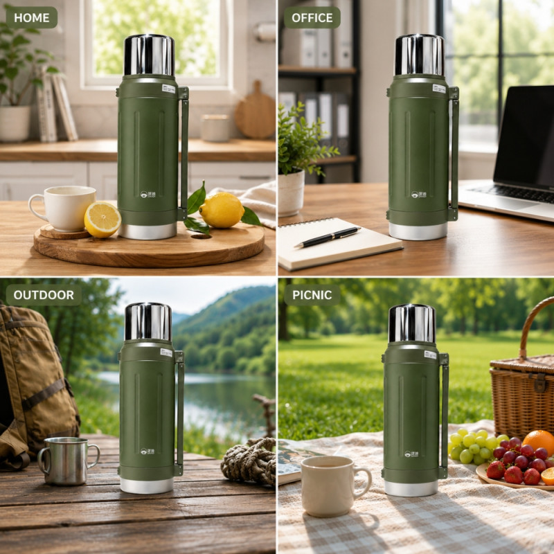 Vitalizing 2.0L Vacuum Insulated Stainless Steel Flask with Carrying Handle – Forest Green (36 x 11cm)
