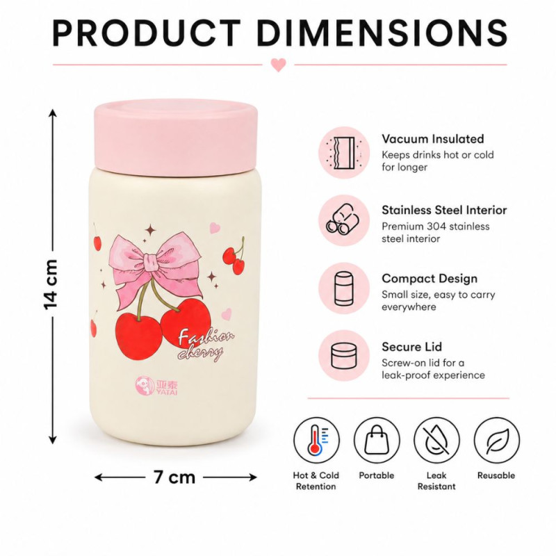 Superior Thermal Flask – Ivory Light Pink Premium Quality (14 x 7 cm)