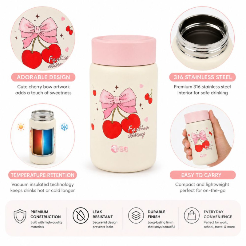 Superior Thermal Flask – Ivory Light Pink Premium Quality (14 x 7 cm)