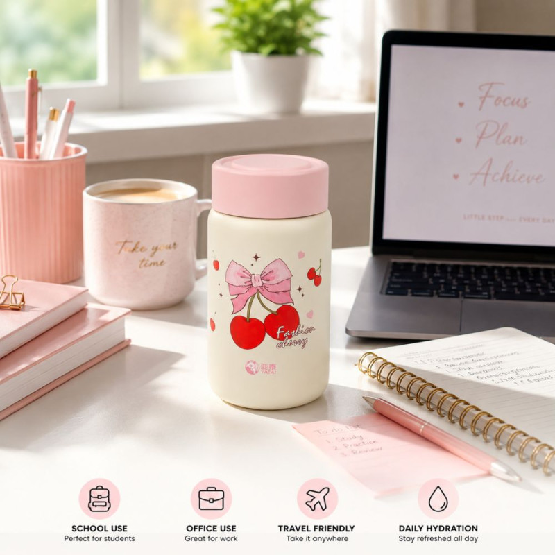 Superior Thermal Flask – Ivory Light Pink Premium Quality (14 x 7 cm)